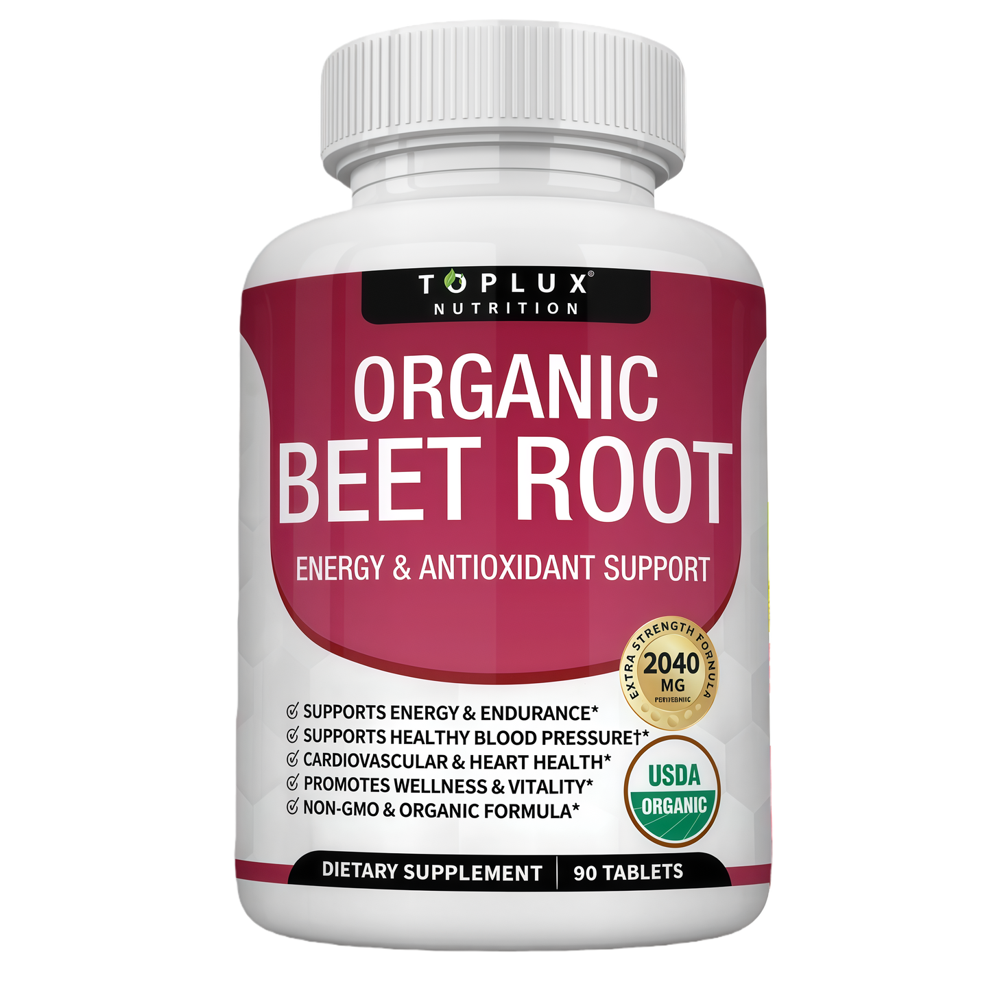 Organic Beet Root Powder Tablets - 2040mg Natural Nitric Oxide Beets to Support, Energy, Black Pepper Better Absorption, Non-GMO, for Men Women, 90 Tablets