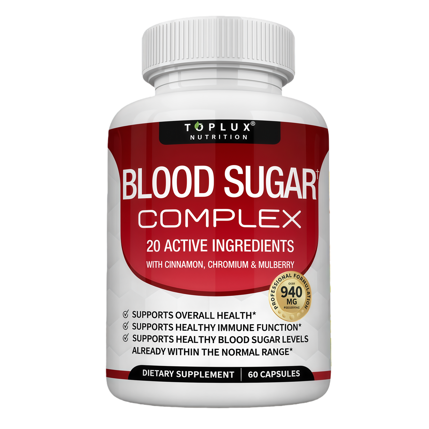 Blood Sugar Complex Supplement - Supports Healthy Blood Sugar Levels Already Within Normal Range All Natural with Cinnamon, Bitter Melon, Chromium, Mulberry, Alpha Lipoic Acid, Non-GMO, 60 Capsules